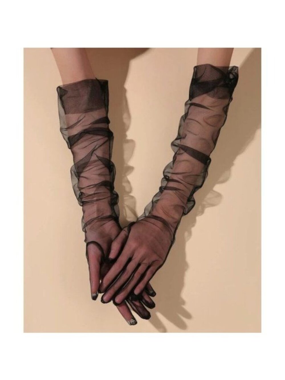 BLACK Mesh Long Opera Ruched Over The Elbow Showgirl Gloves NEW